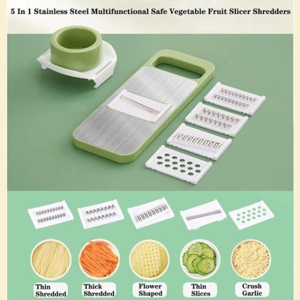 5-in-1 Multi-Functional Manual Vegetable Slicer & Cutter | Safe Kitchen Chopper, Grater & Shredder for Potato, Carrot, Garlic (Random Colors)